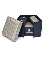 Beige Geometric Cufflink Tie Set