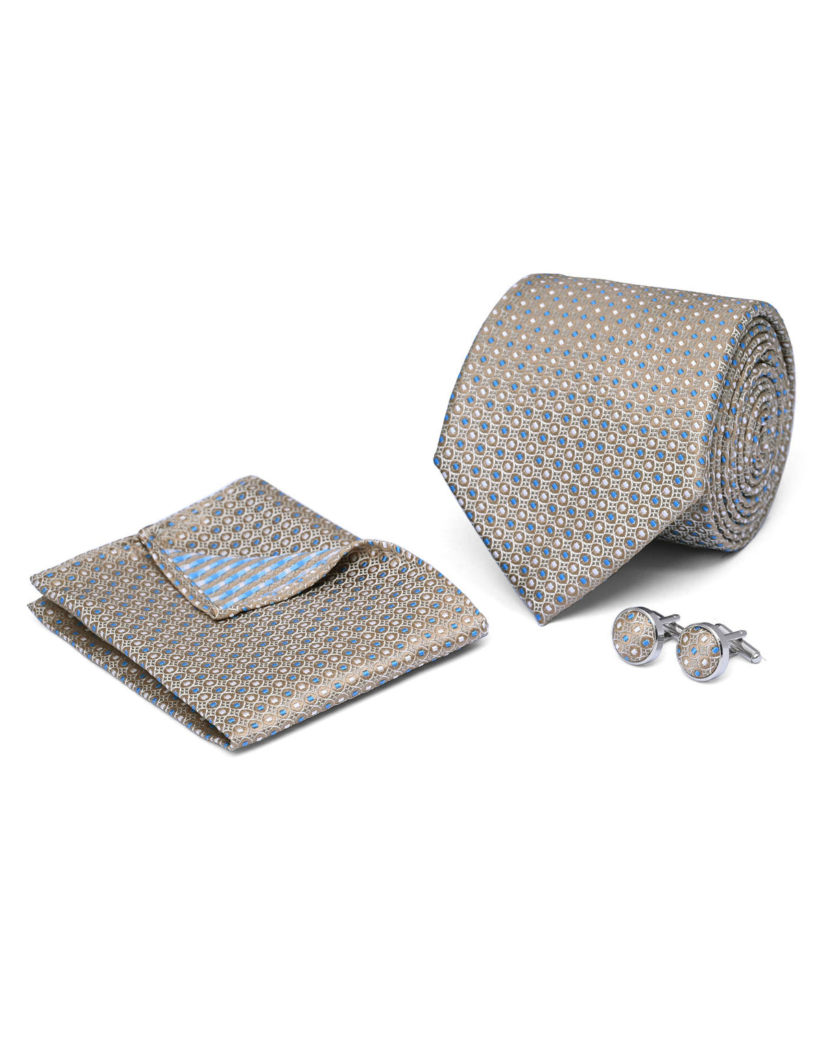 Beige Geometric Cufflink Tie Set