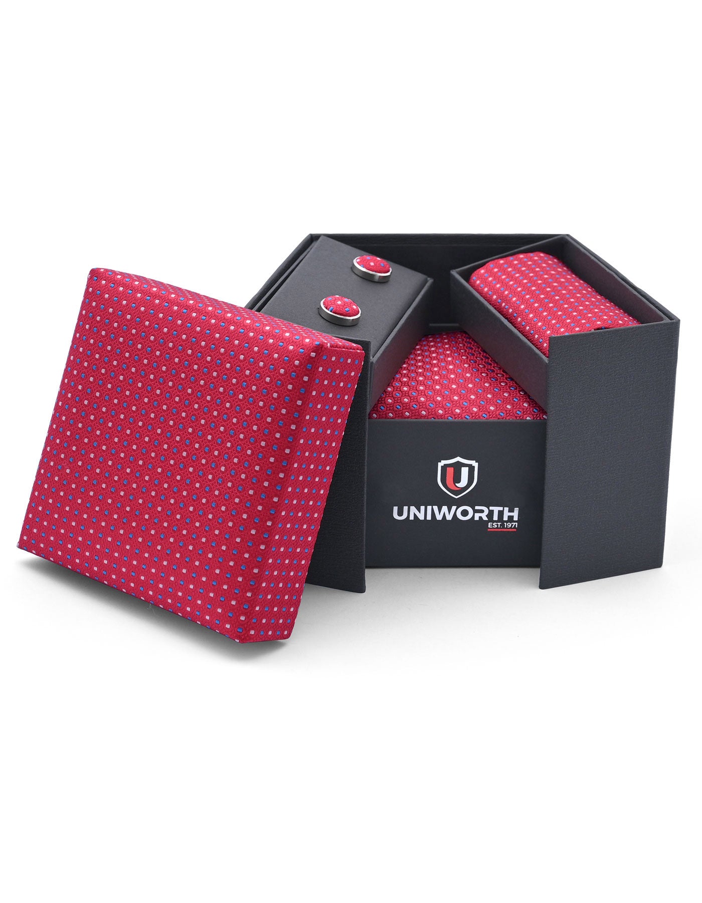 Red Geometric Cufflink Tie Set