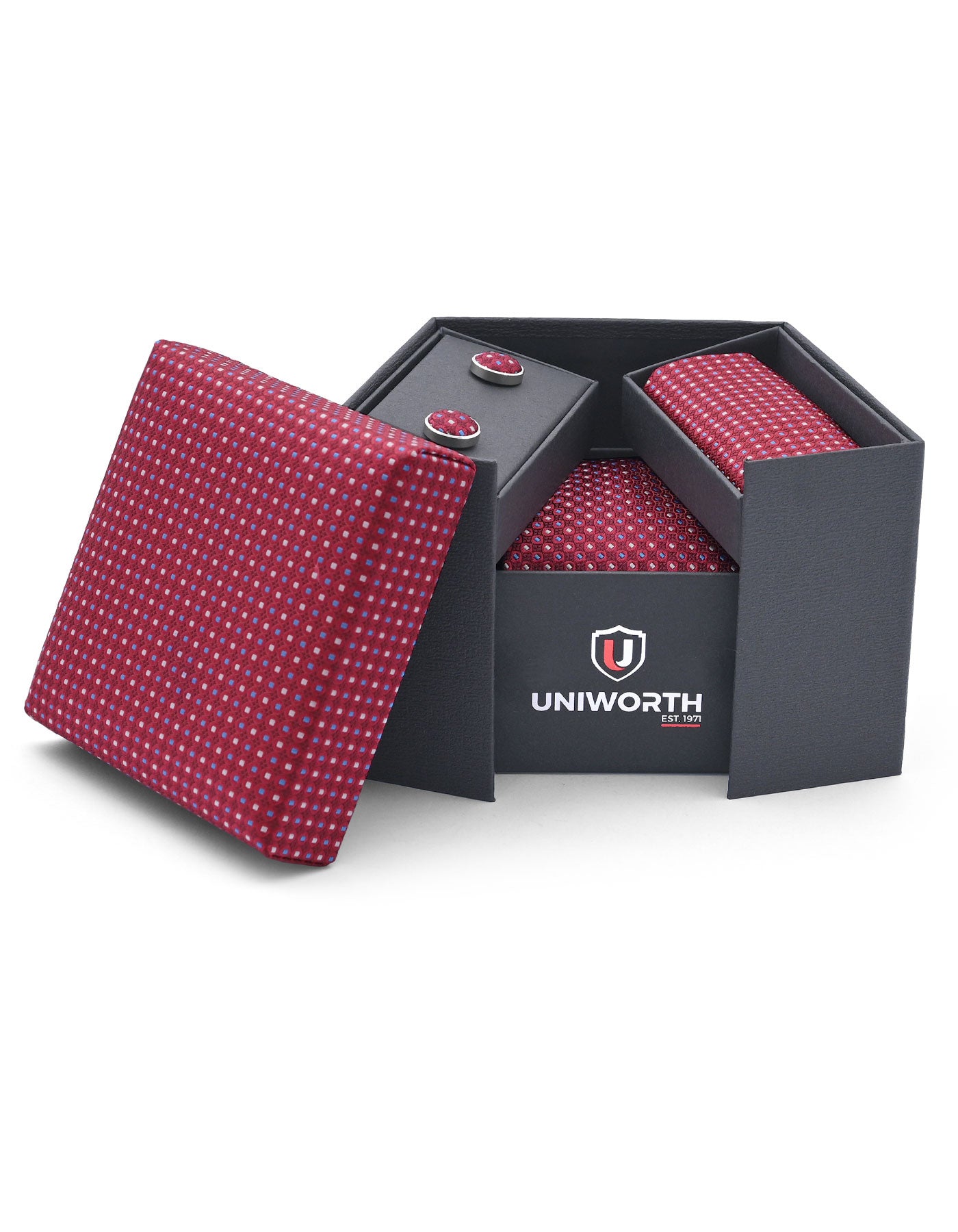 Red Geometric Cufflink Tie Set