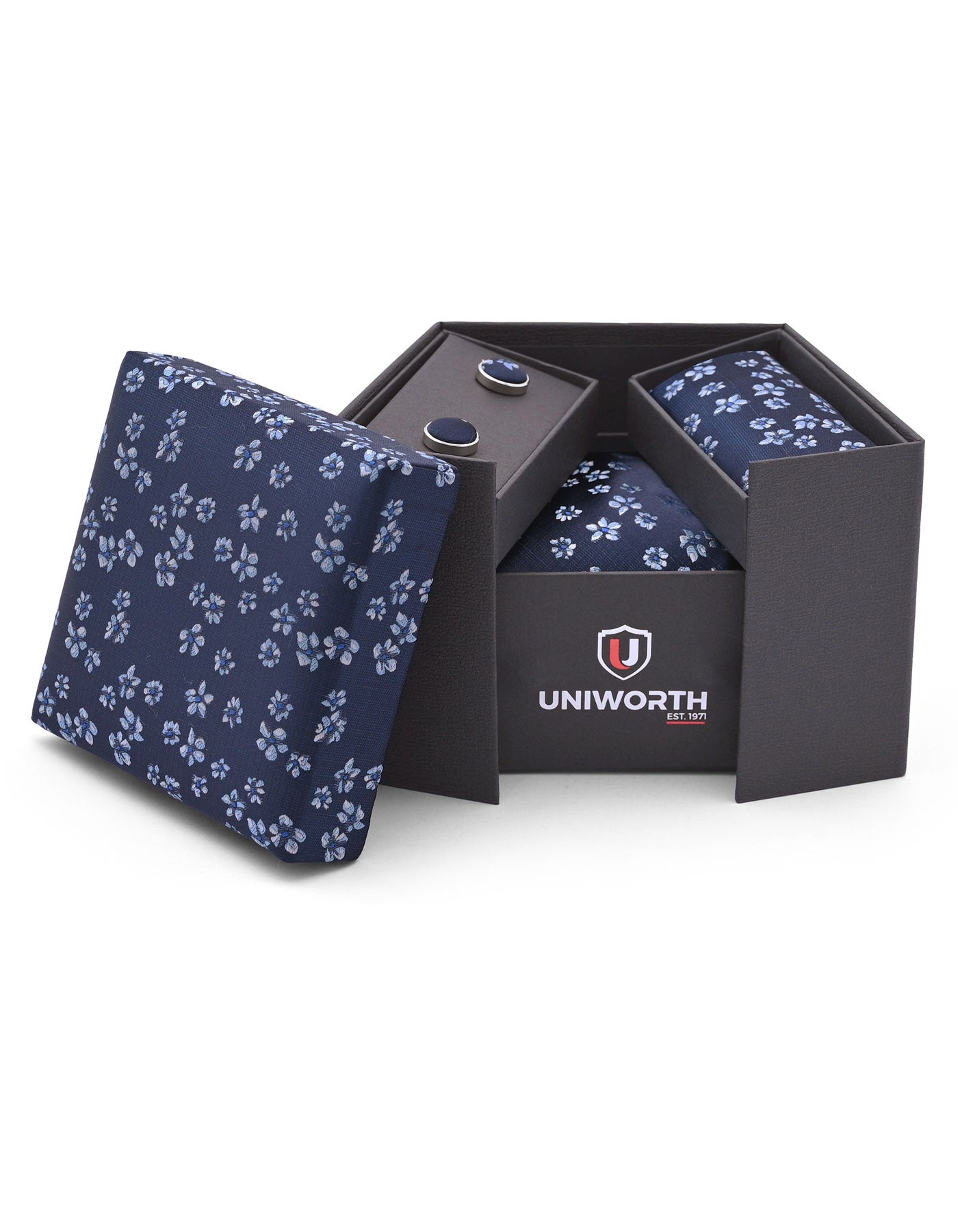 Navy Geometric Cufflink Tie Set