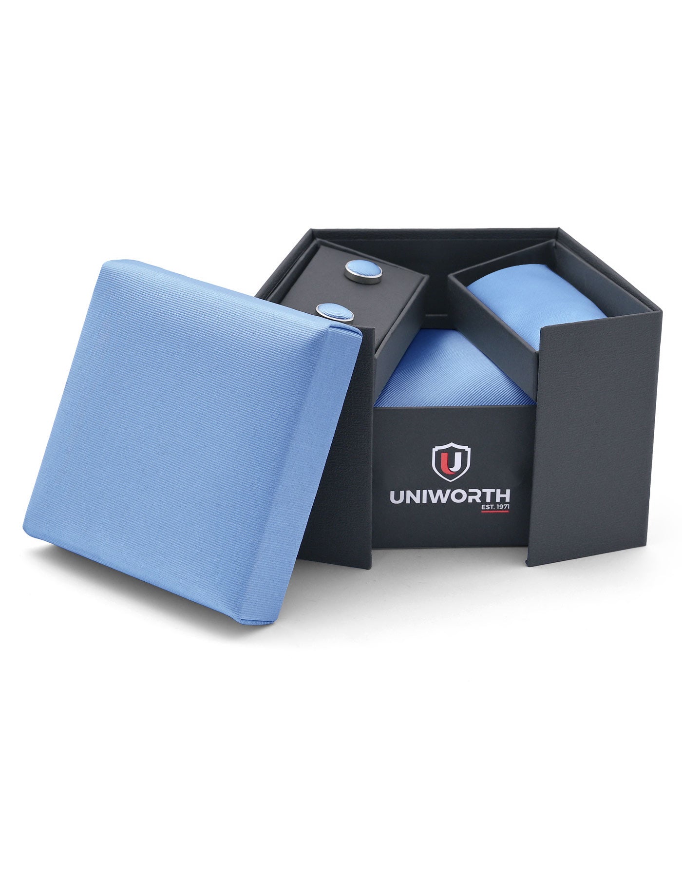 L Blue Geometric Cufflink Tie Set