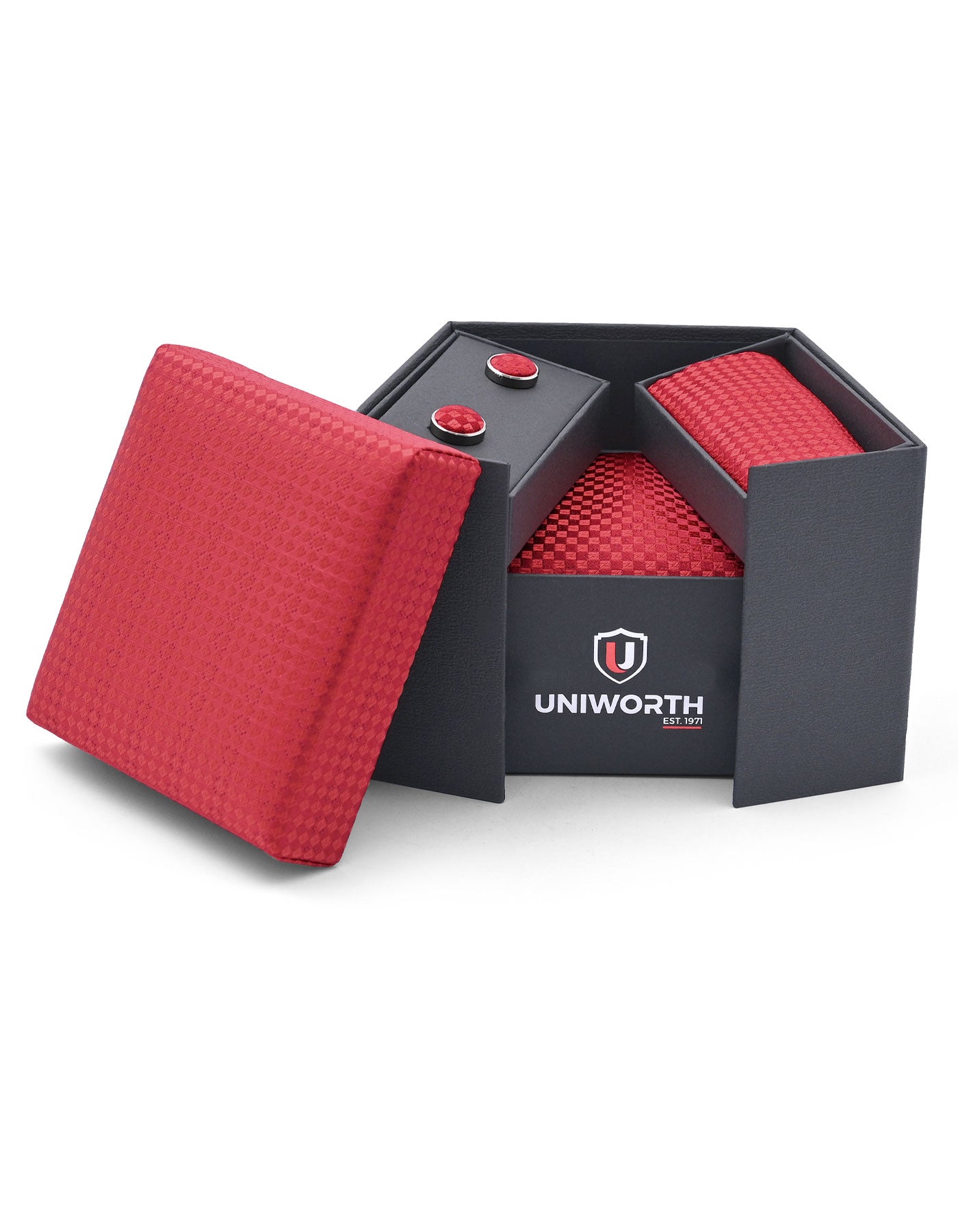 Red Geometric Cufflink Tie Set