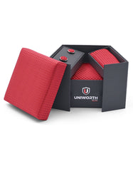 Red Geometric Cufflink Tie Set