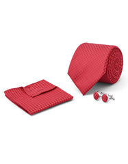 Red Geometric Cufflink Tie Set