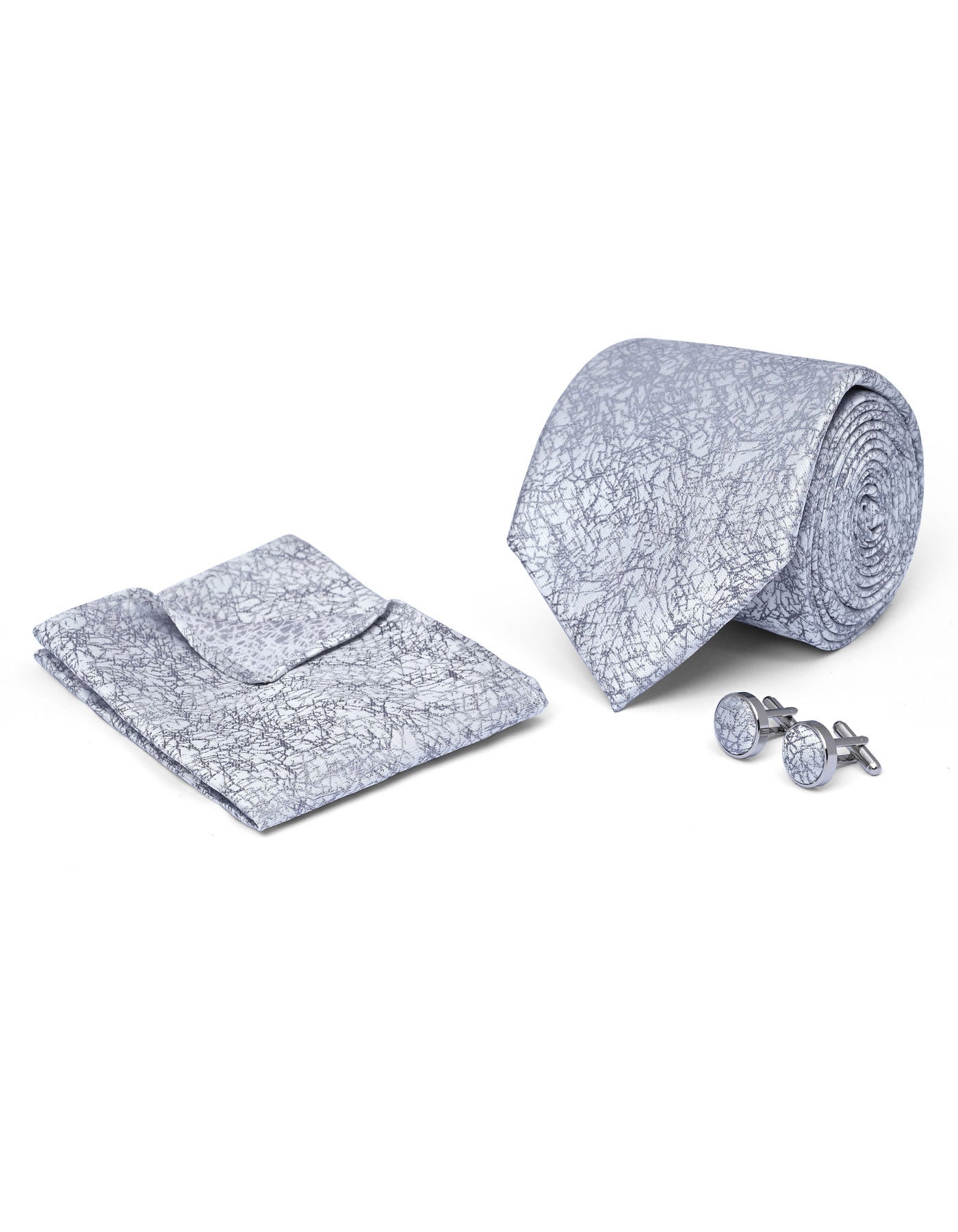 Silver Geometric Cufflink Tie Set