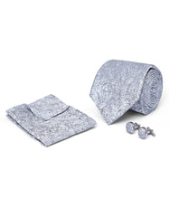 Silver Geometric Cufflink Tie Set