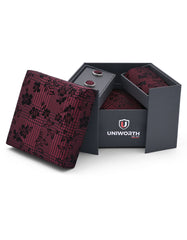 Maroon Geometric Cufflink Tie Set