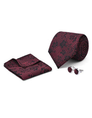 Maroon Geometric Cufflink Tie Set