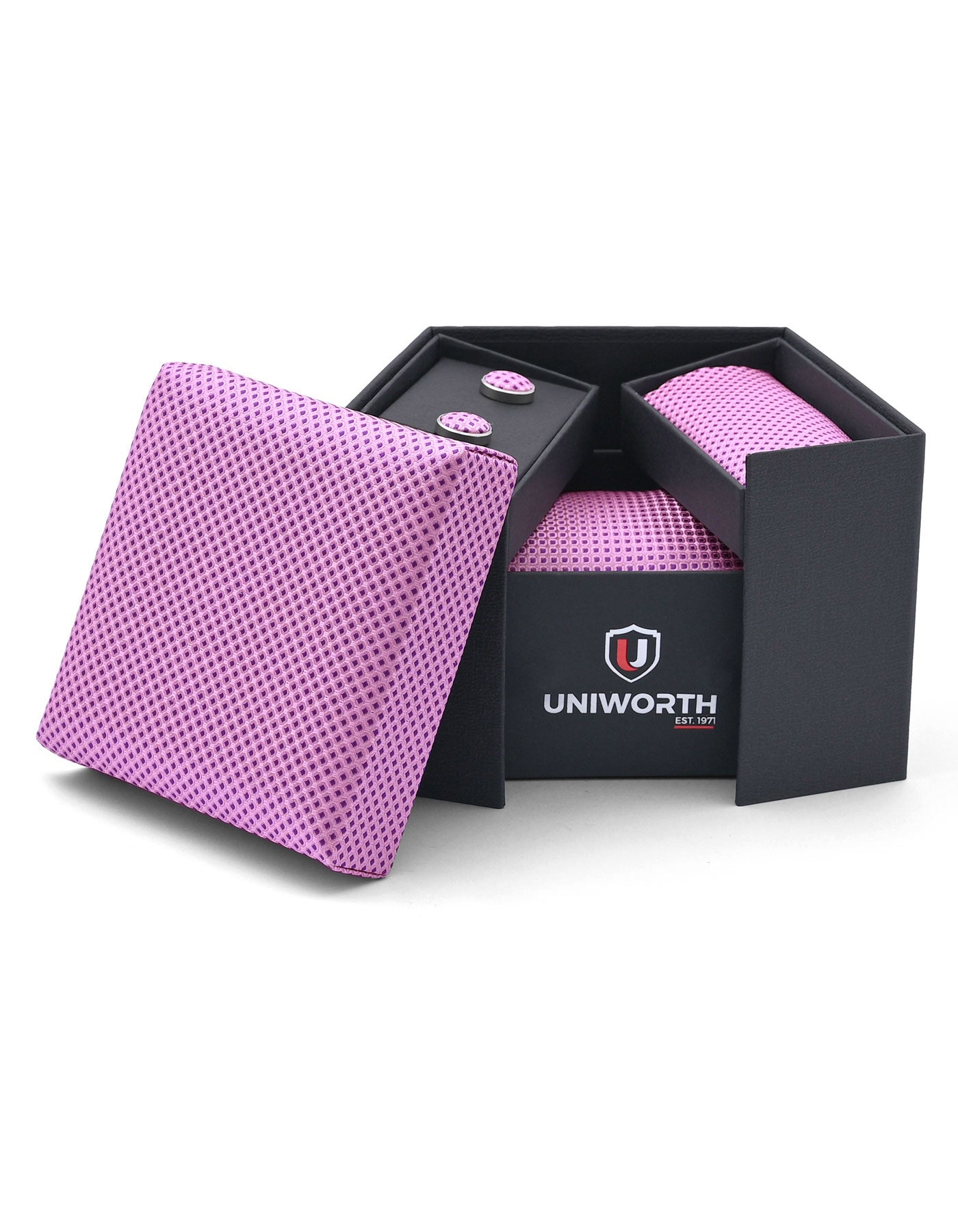 Pink Geometric Cufflink Tie Set