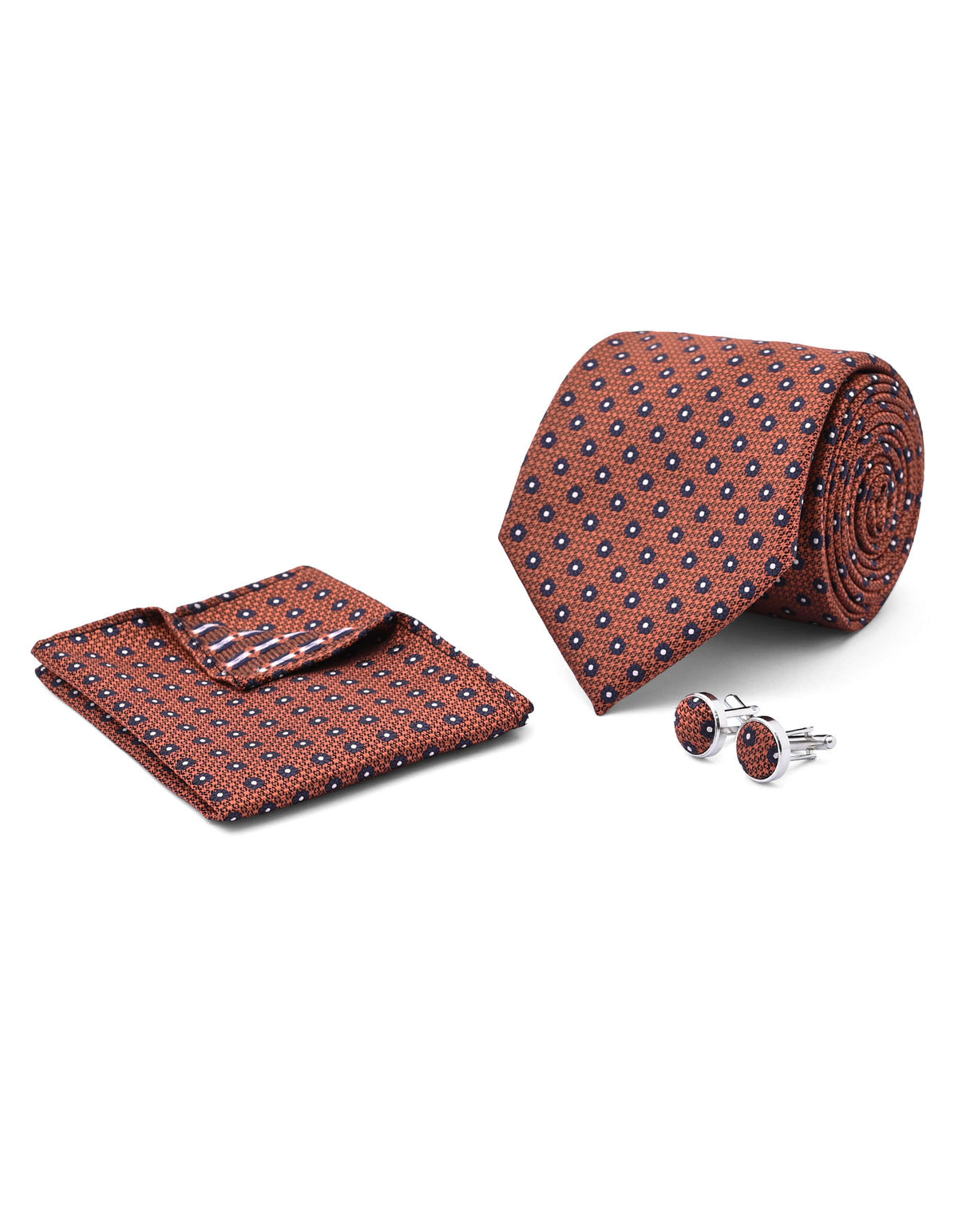Brown Geometric Cufflink Tie Set