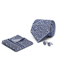 Blue Geometric Cufflink Tie Set