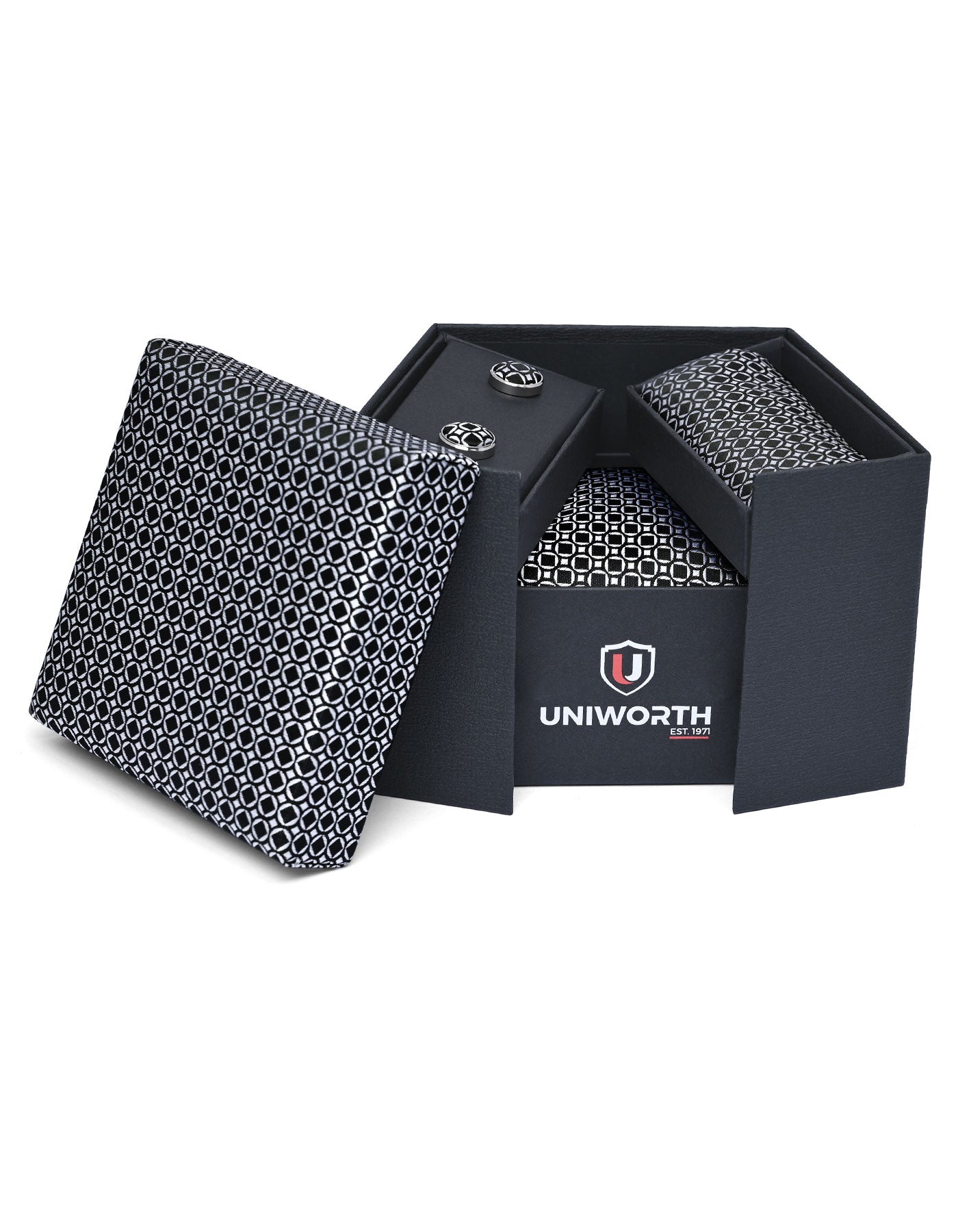 Grey Geometric Cufflink Tie Set