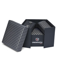 Grey Geometric Cufflink Tie Set