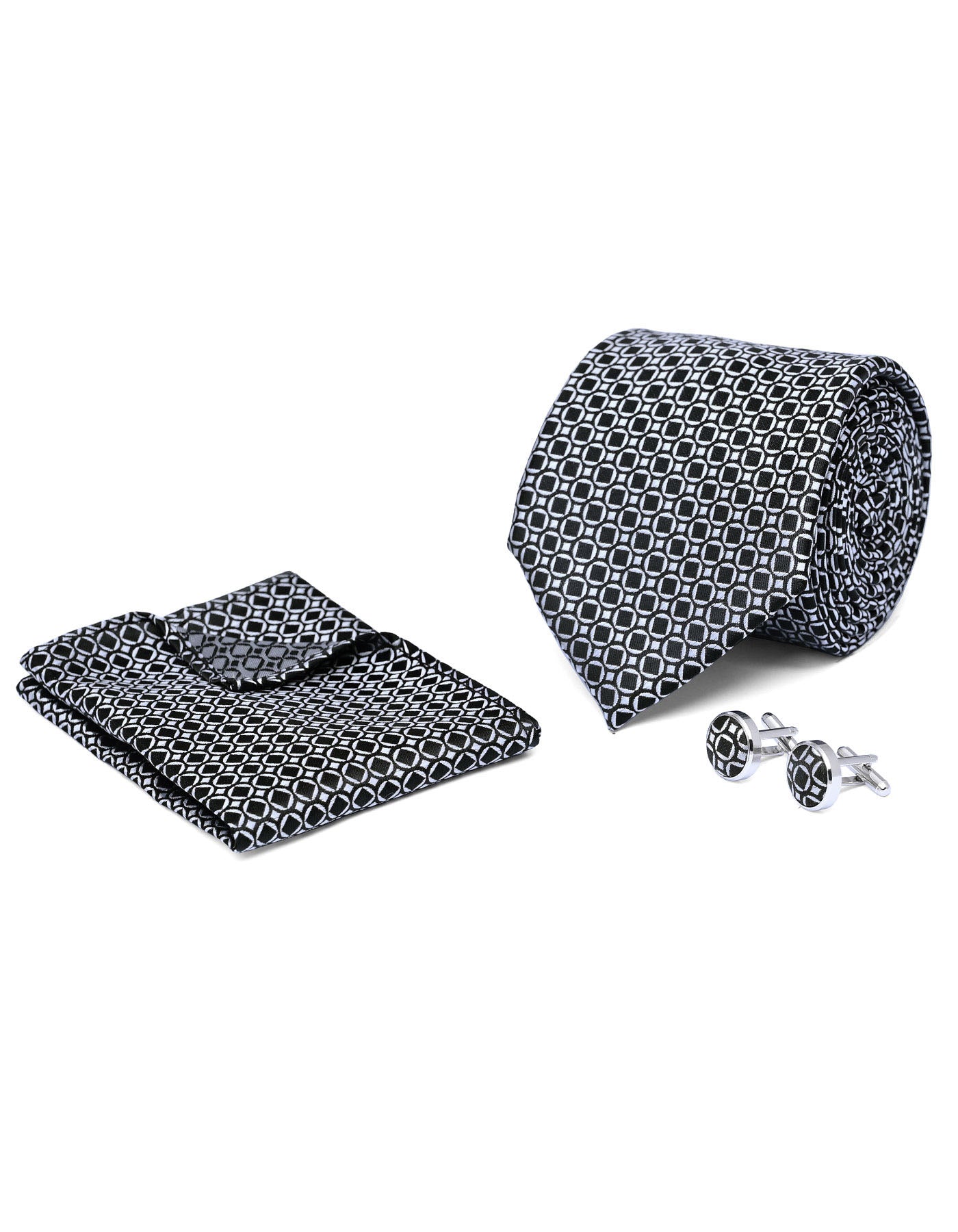 Grey Geometric Cufflink Tie Set
