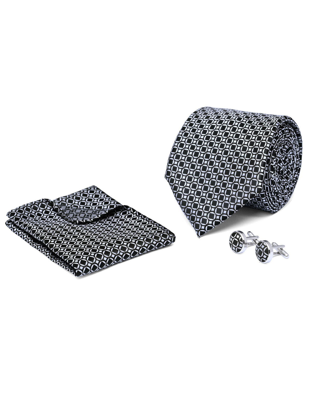 Grey Geometric Cufflink Tie Set