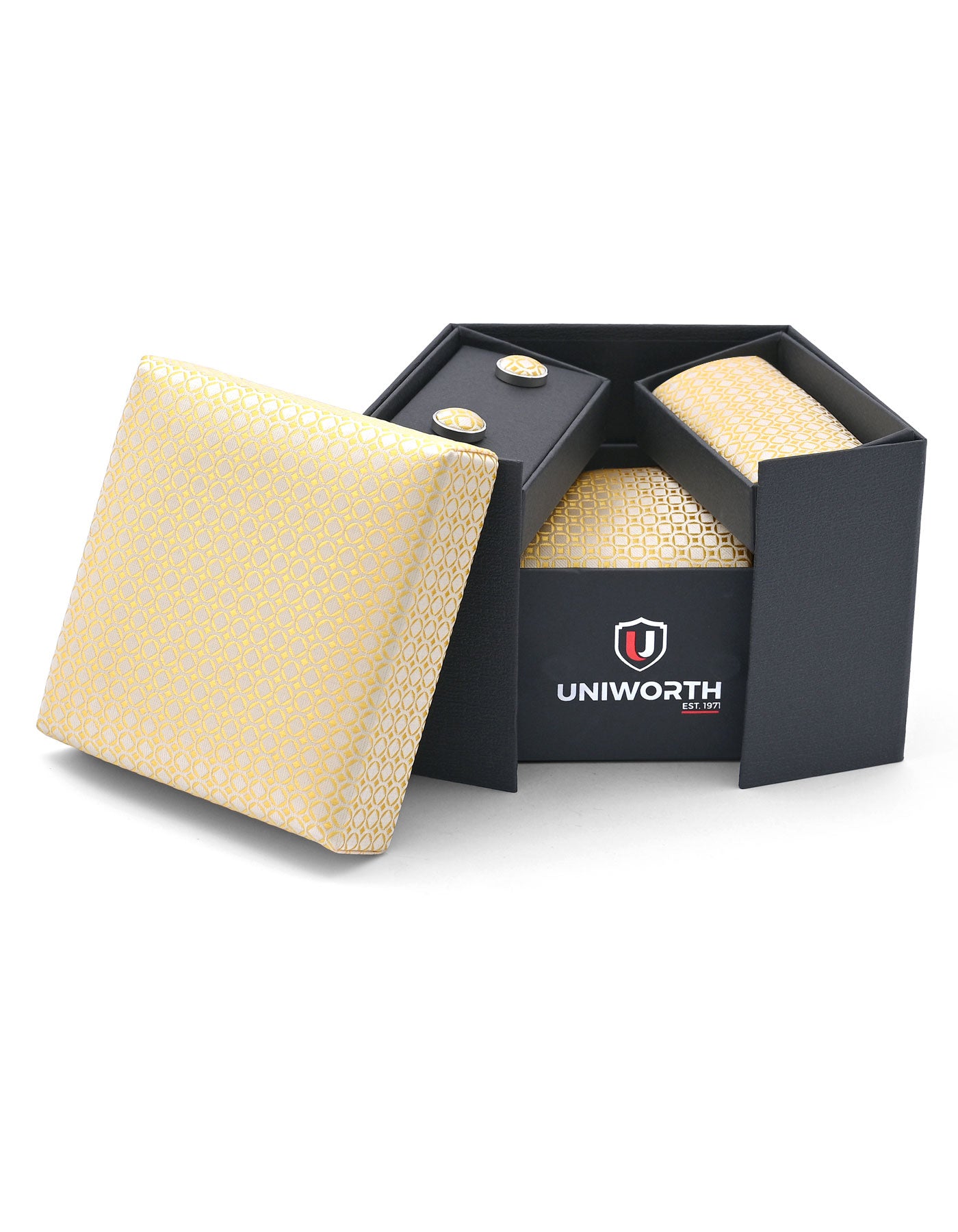 Yellow Geometric Cufflink Tie Set