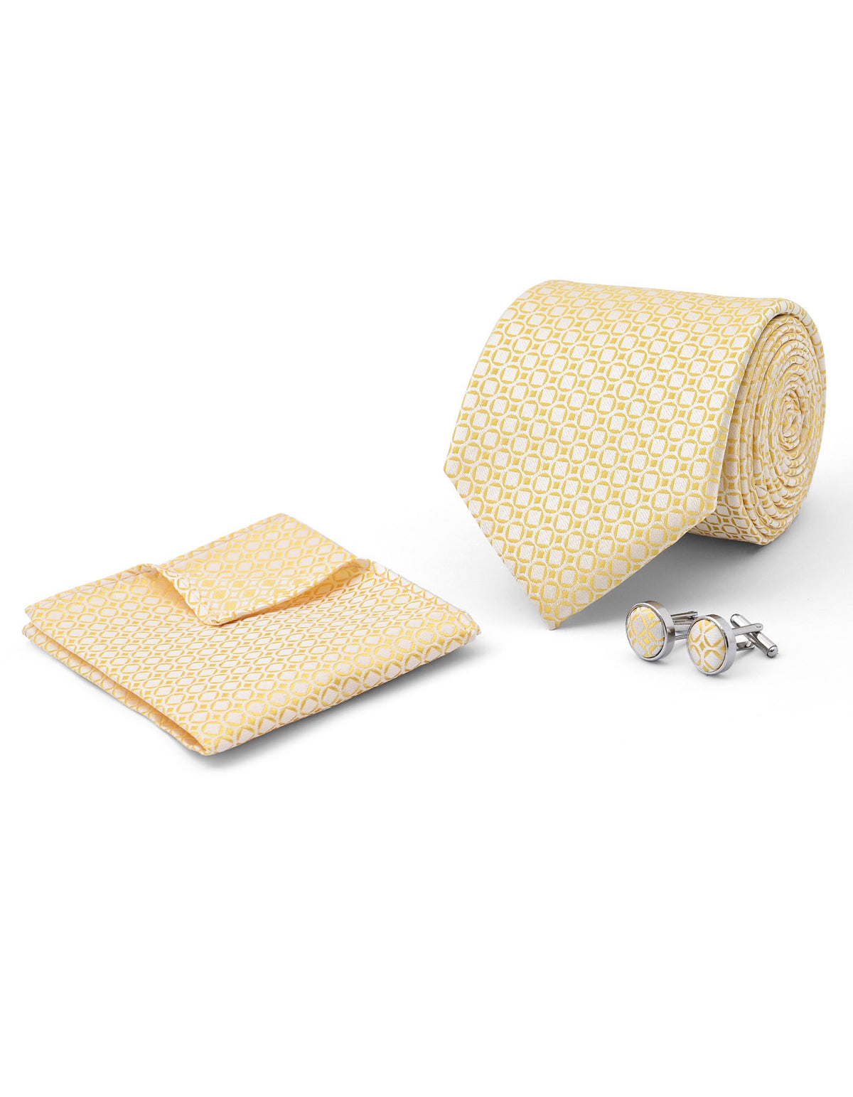 Yellow Geometric Cufflink Tie Set