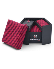 Red Geometric Cufflink Tie Set