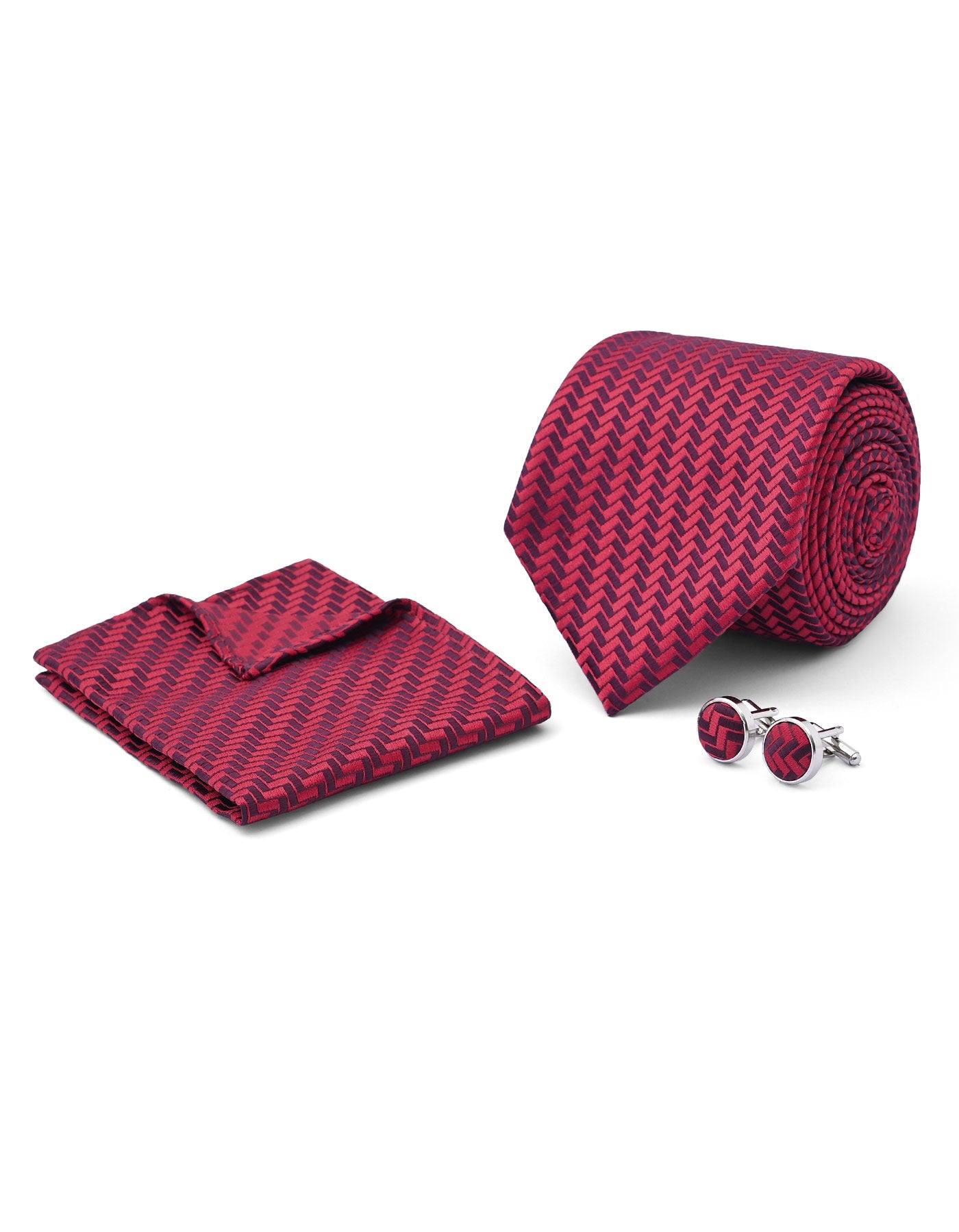 Red Geometric Cufflink Tie Set