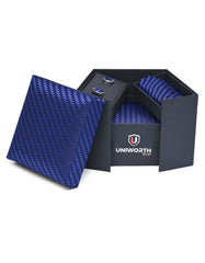 Blue Geometric Cufflink Tie Set