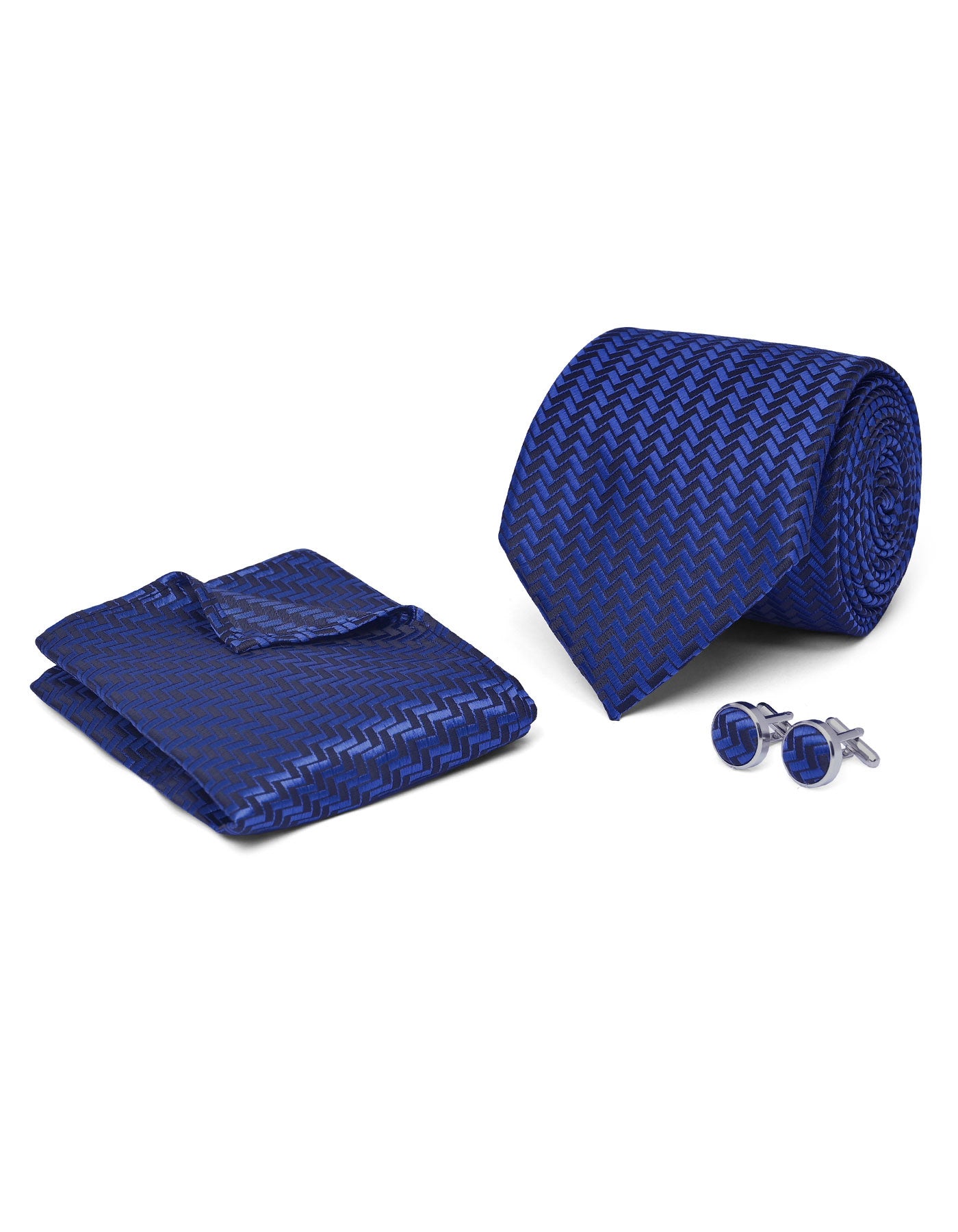 Blue Geometric Cufflink Tie Set