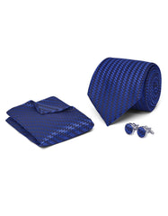 Blue Geometric Cufflink Tie Set