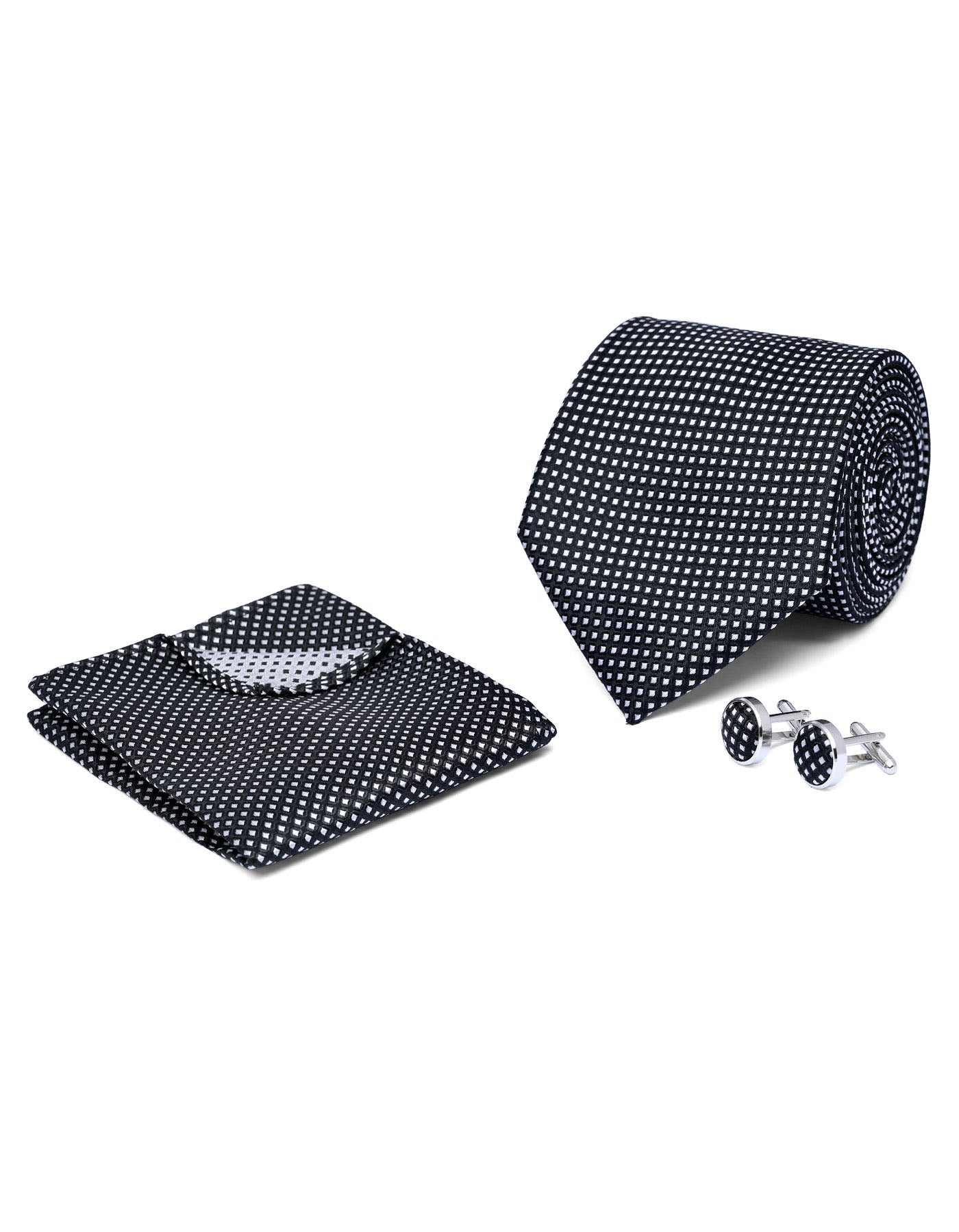 Black Geometric Cufflink Tie Set