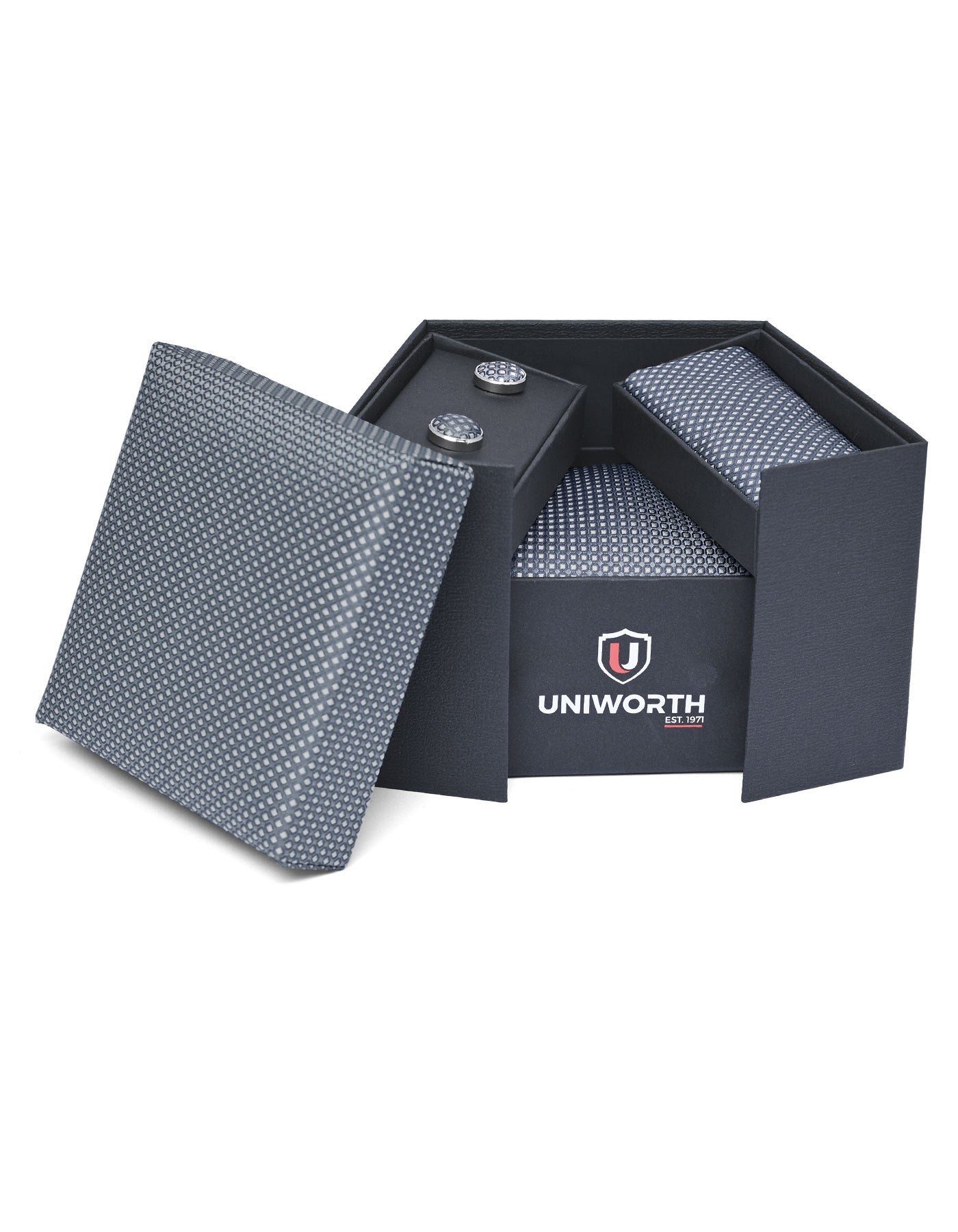 Grey Geometric Cufflink Tie Set