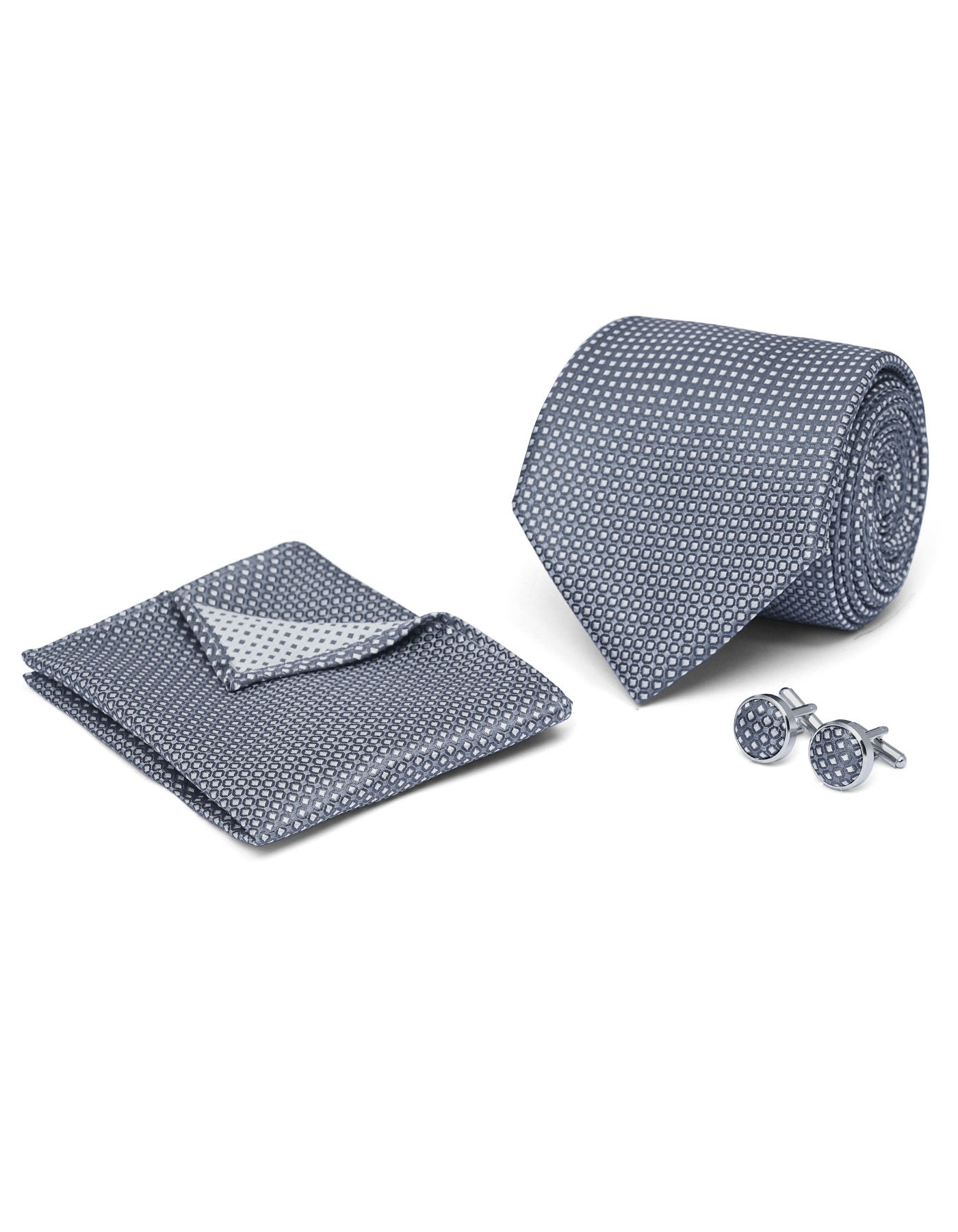 Grey Geometric Cufflink Tie Set