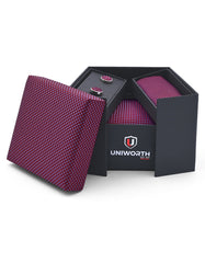 Maroon Geometric Cufflink Tie Set