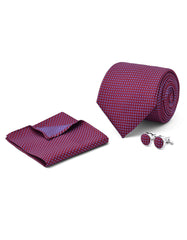 Maroon Geometric Cufflink Tie Set