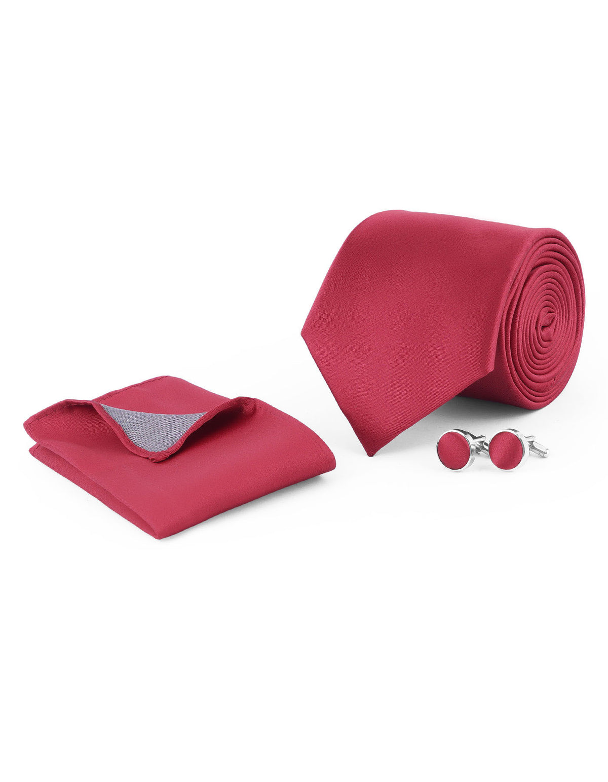 Red Plain Cufflink Tie Set