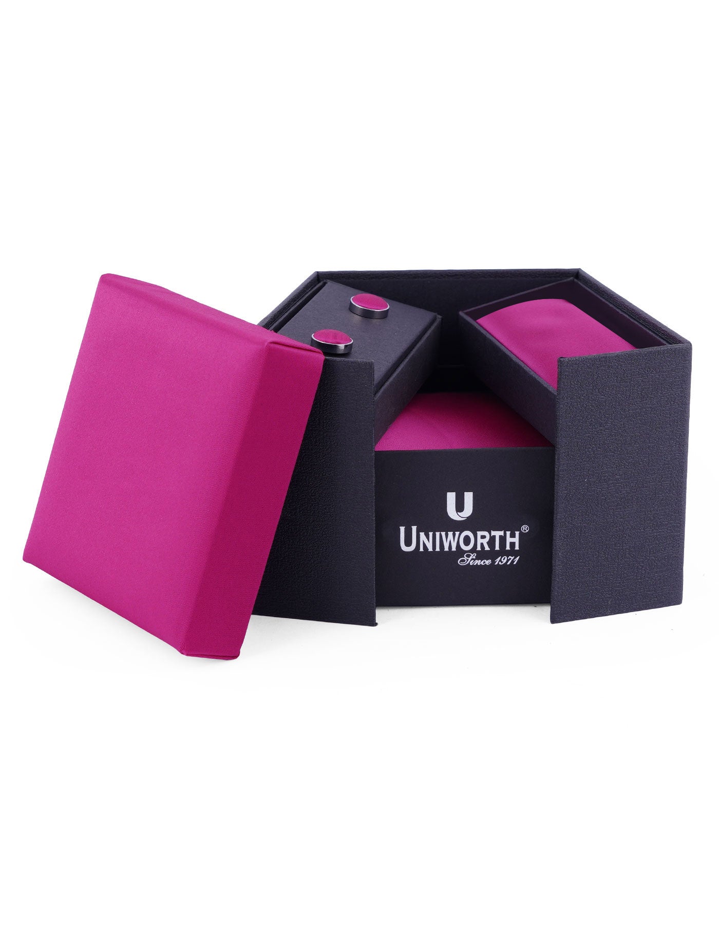 Magenta Plain Cufflink Tie Set