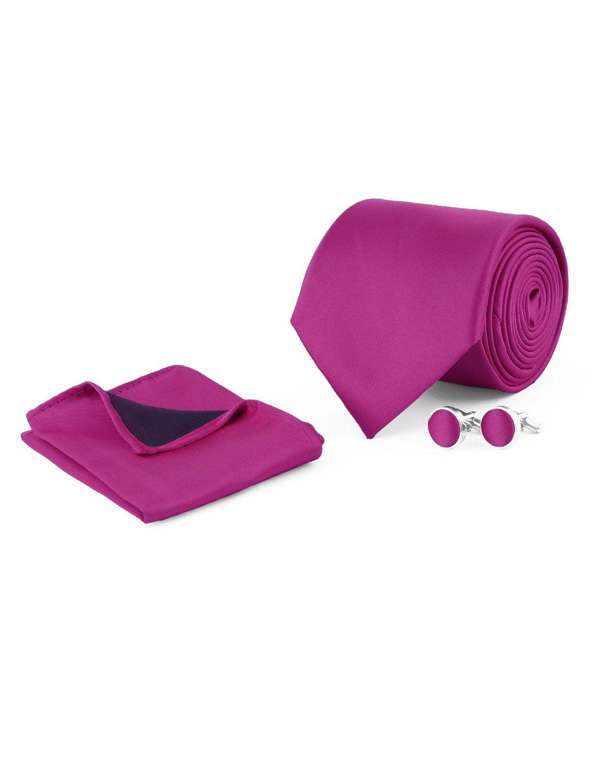 Magenta Plain Cufflink Tie Set