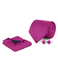 Magenta Plain Cufflink Tie Set