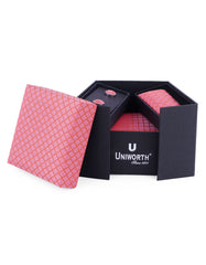 Peach Check Cufflink Tie Set
