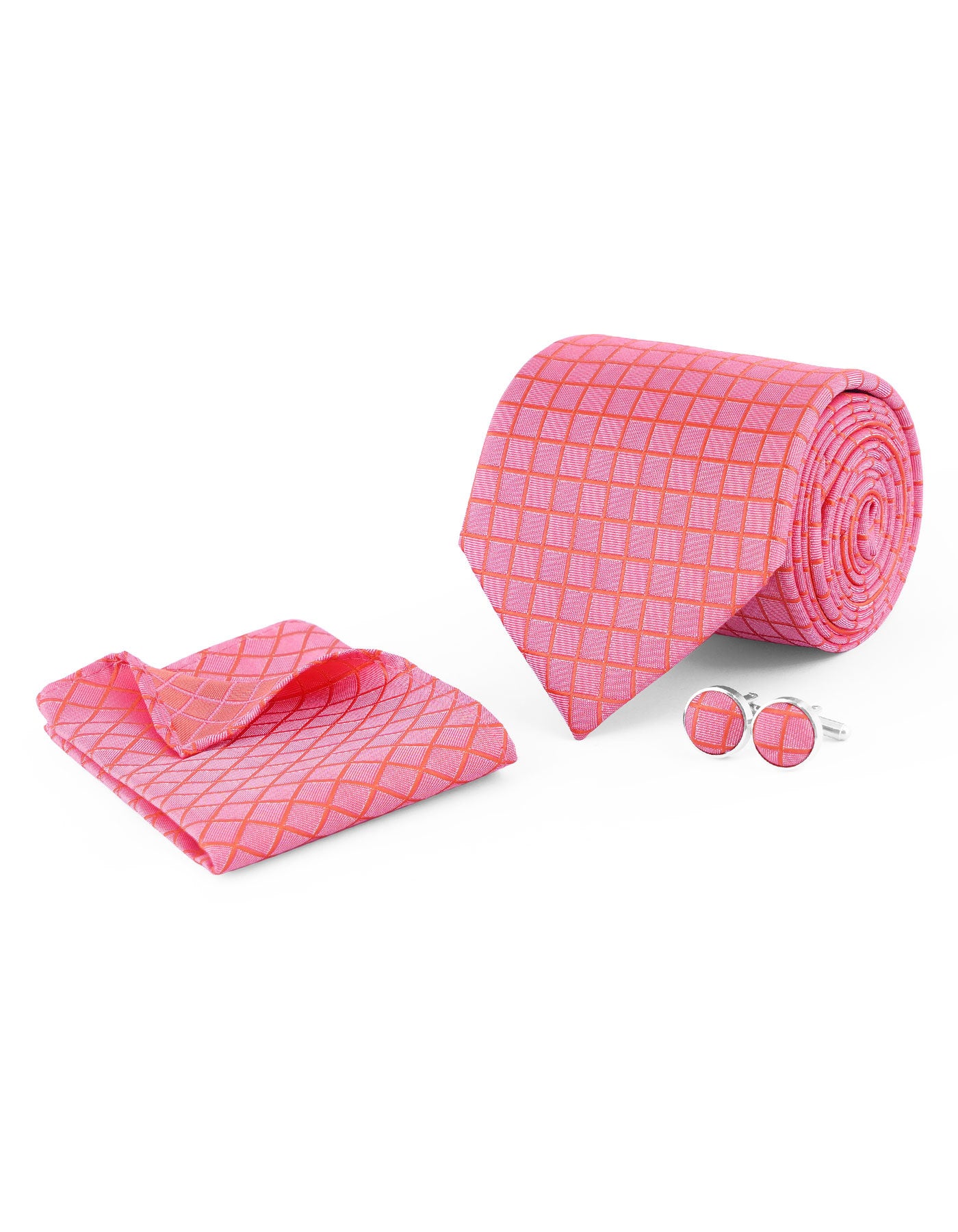 Peach Check Cufflink Tie Set