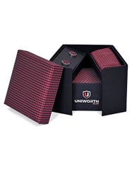 Red Geometric Cufflink Tie Set
