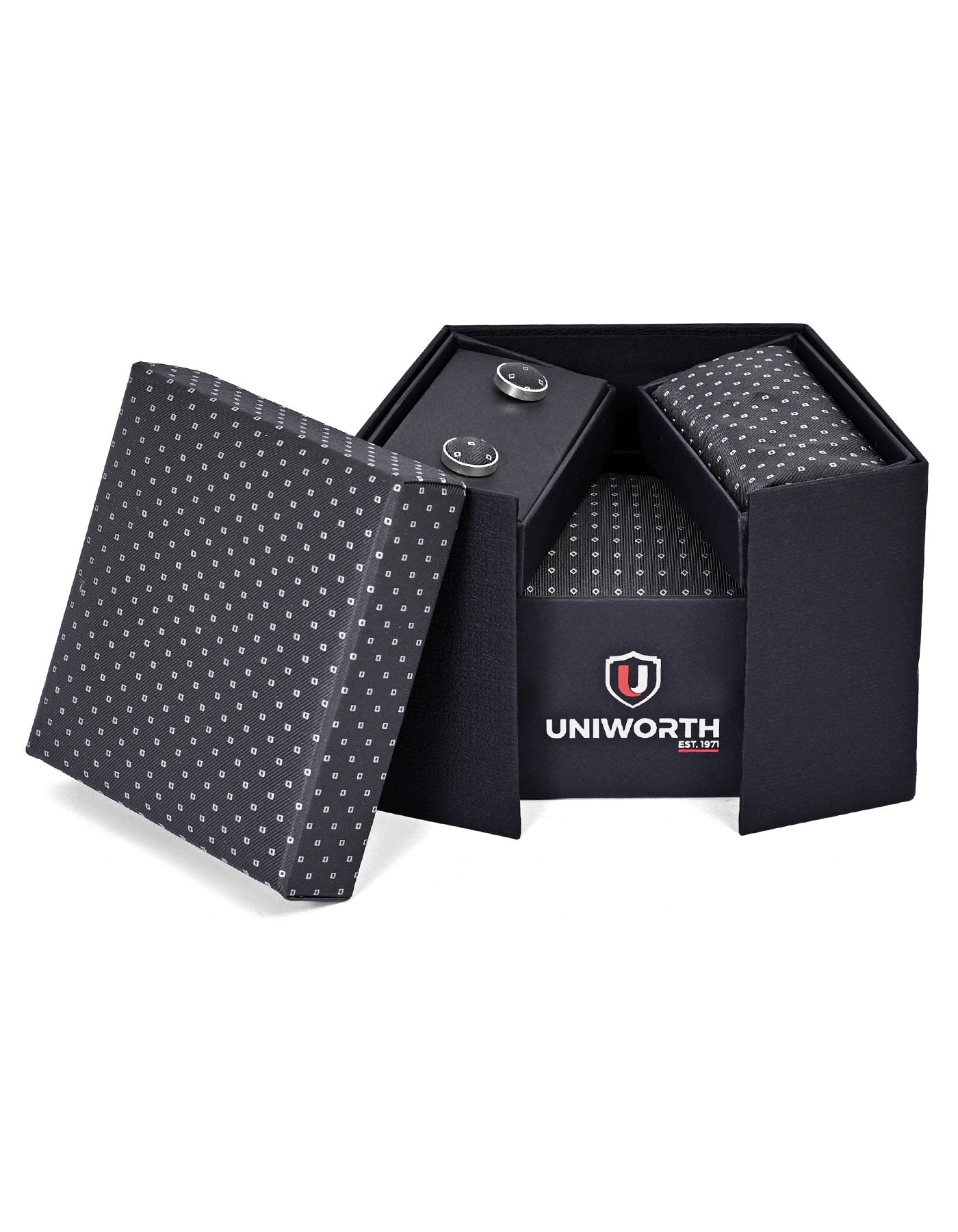 Black Geometric Cufflink Tie Set