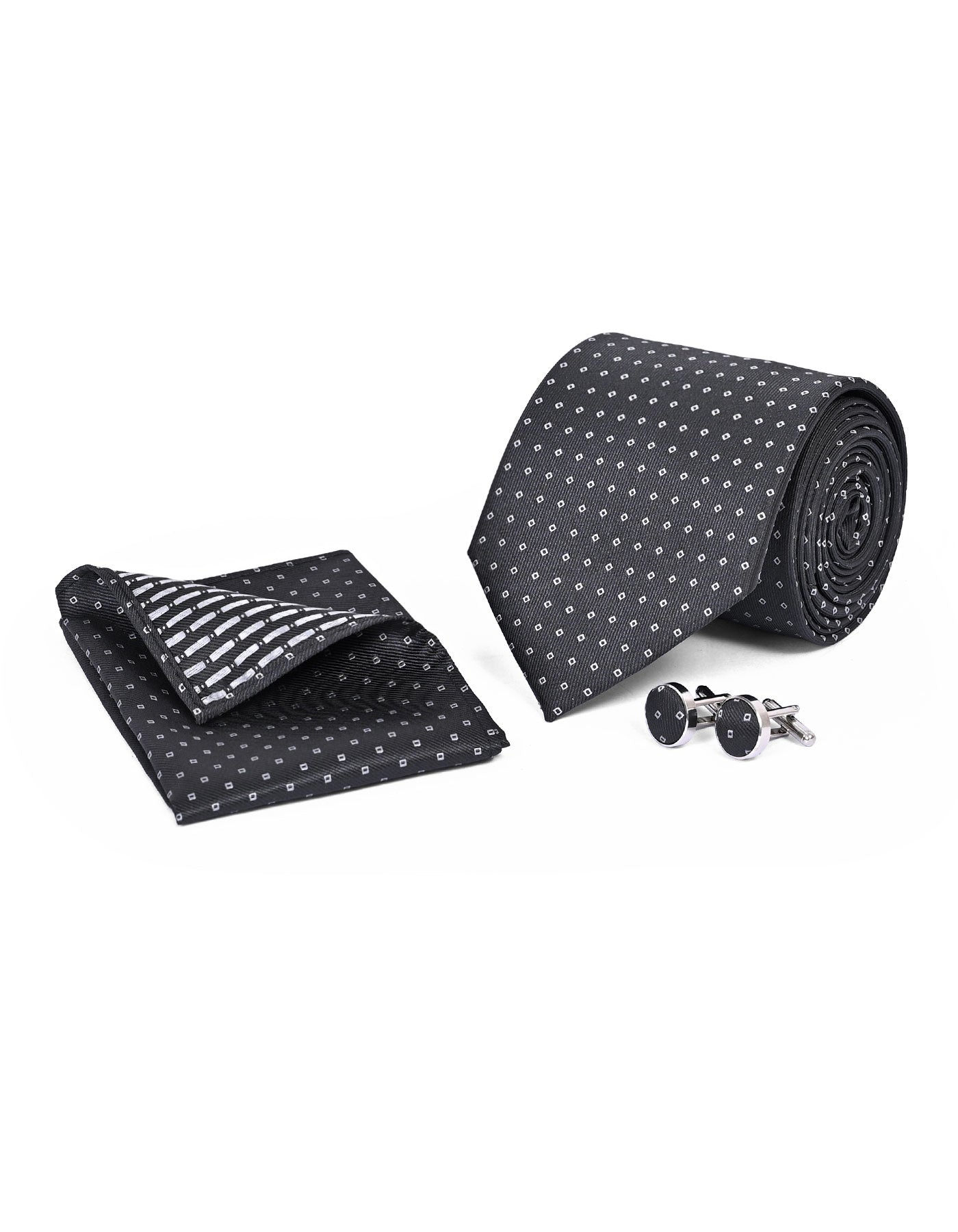 Black Geometric Cufflink Tie Set