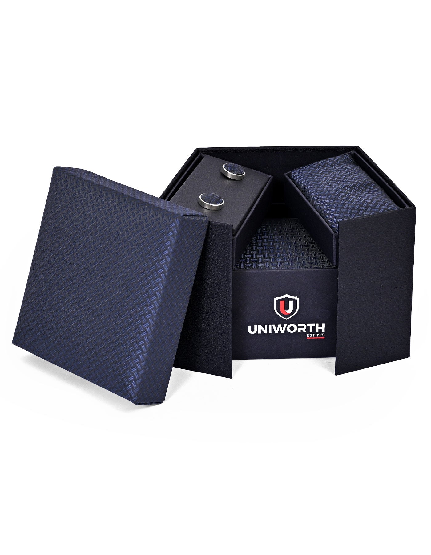 D Navy Texture Cufflink Tie Set