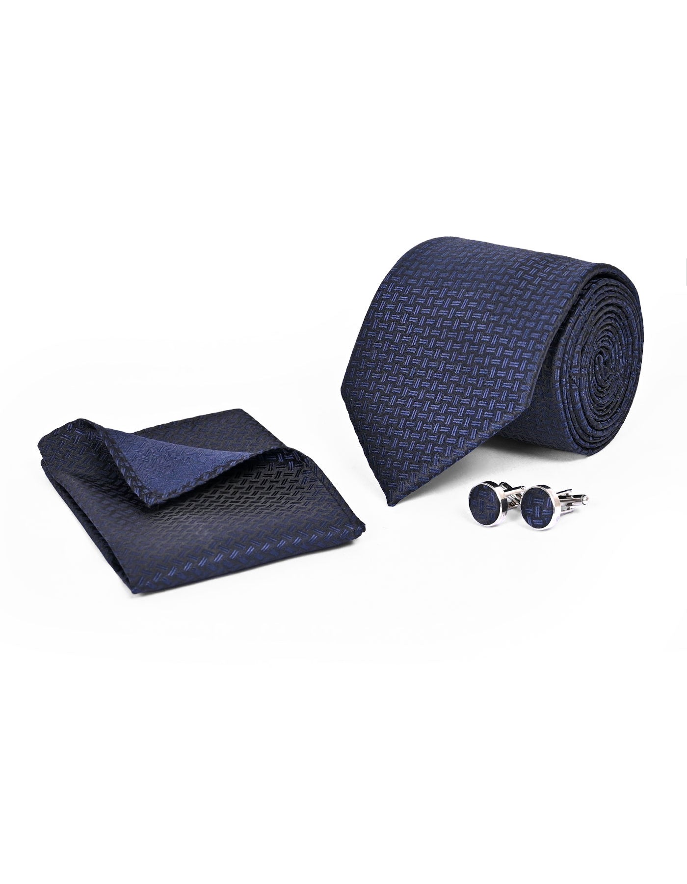 D Navy Texture Cufflink Tie Set