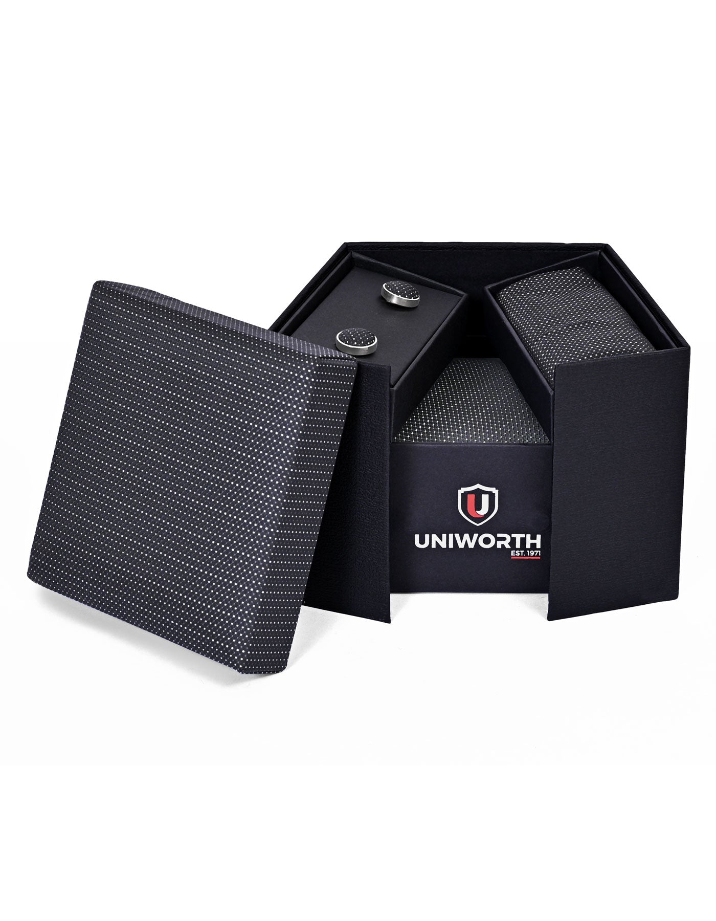 Black Geometric Cufflink Tie Set