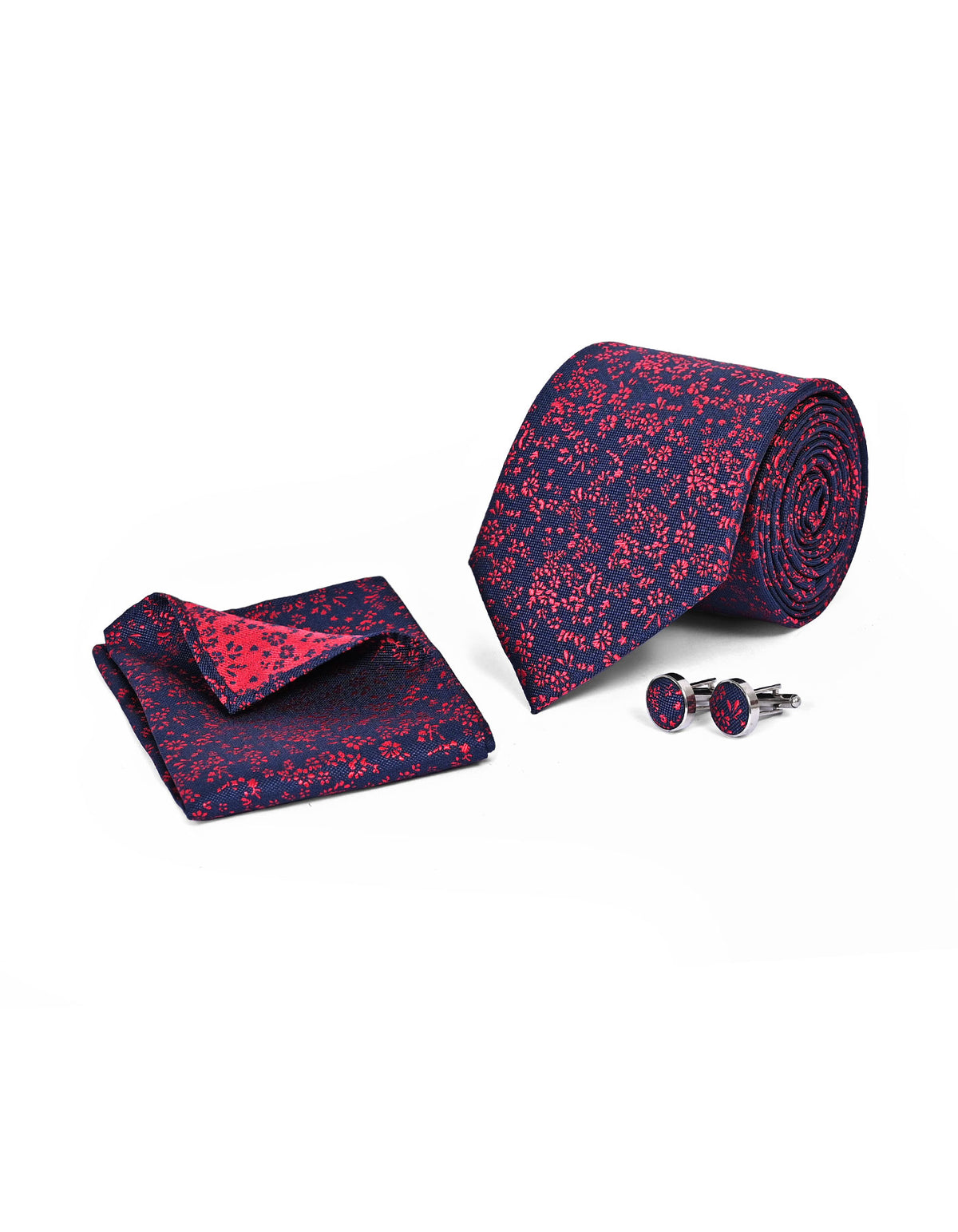 D Navy Floral Cufflink Tie Set