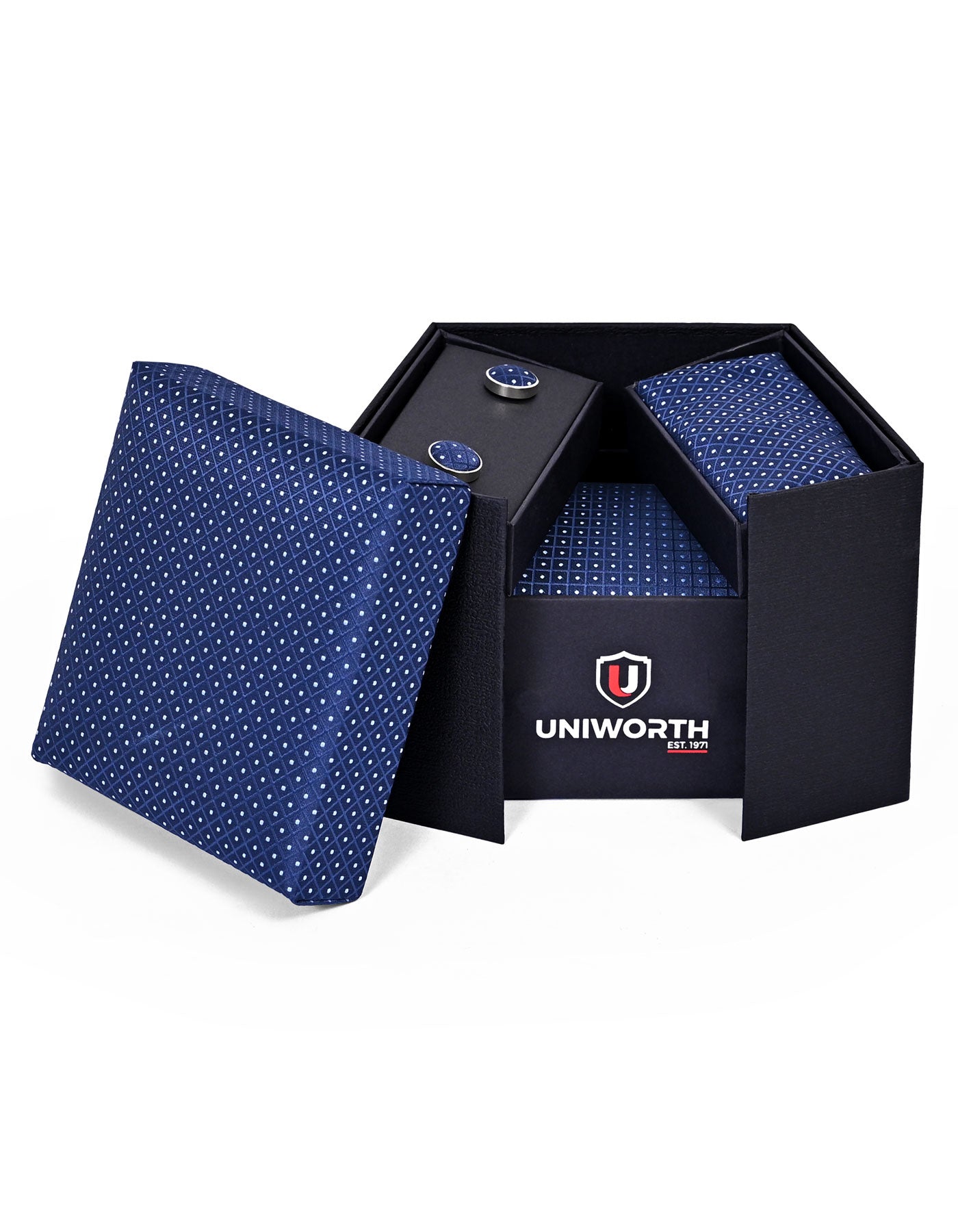 Navy Geometric Cufflink Tie Set