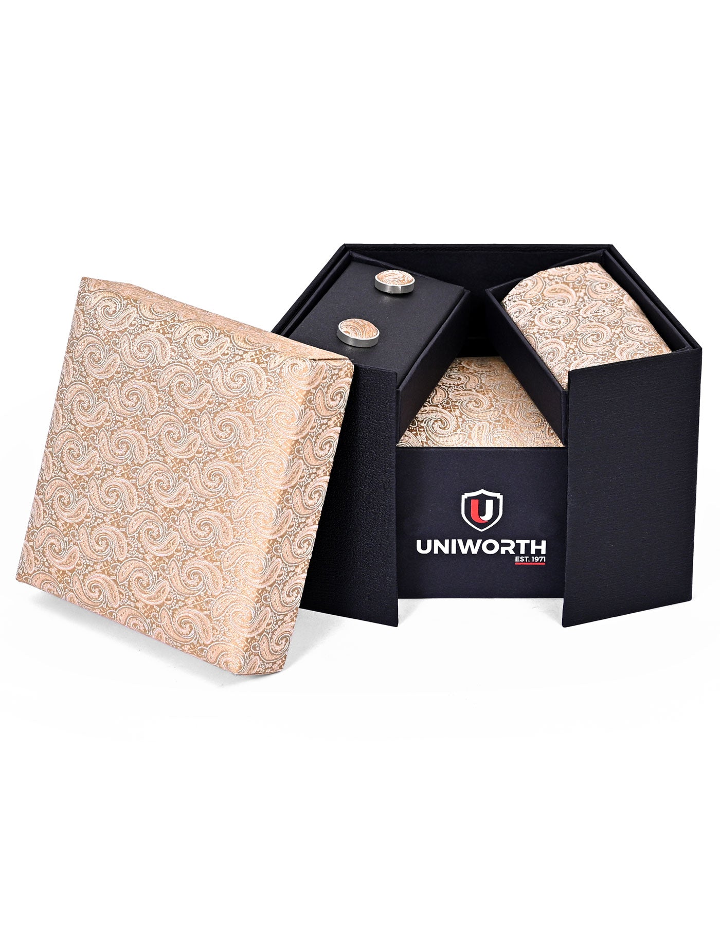 Beige Paisley Cufflink Tie Set