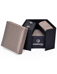 Beige Floral Cufflink Tie Set