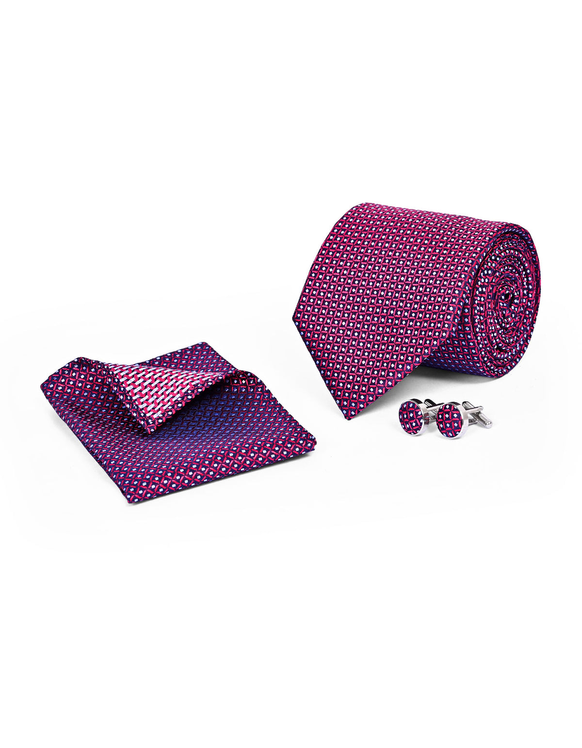 Red Geometric Cufflink Tie Set