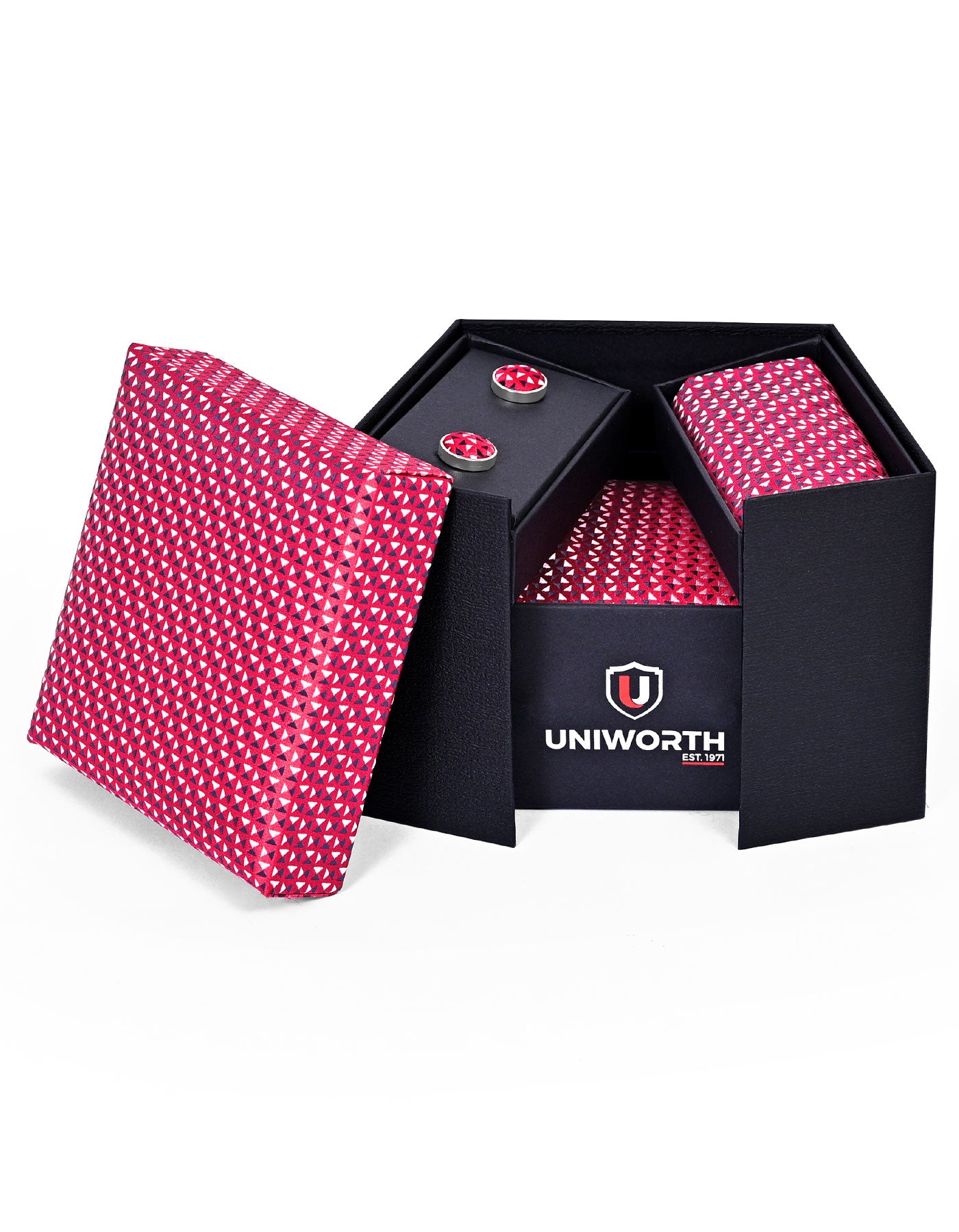 Red Geometric Cufflink Tie Set